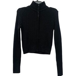 H&M Ribbed Zip Cardigan Cropped Black Sweater Women's Small